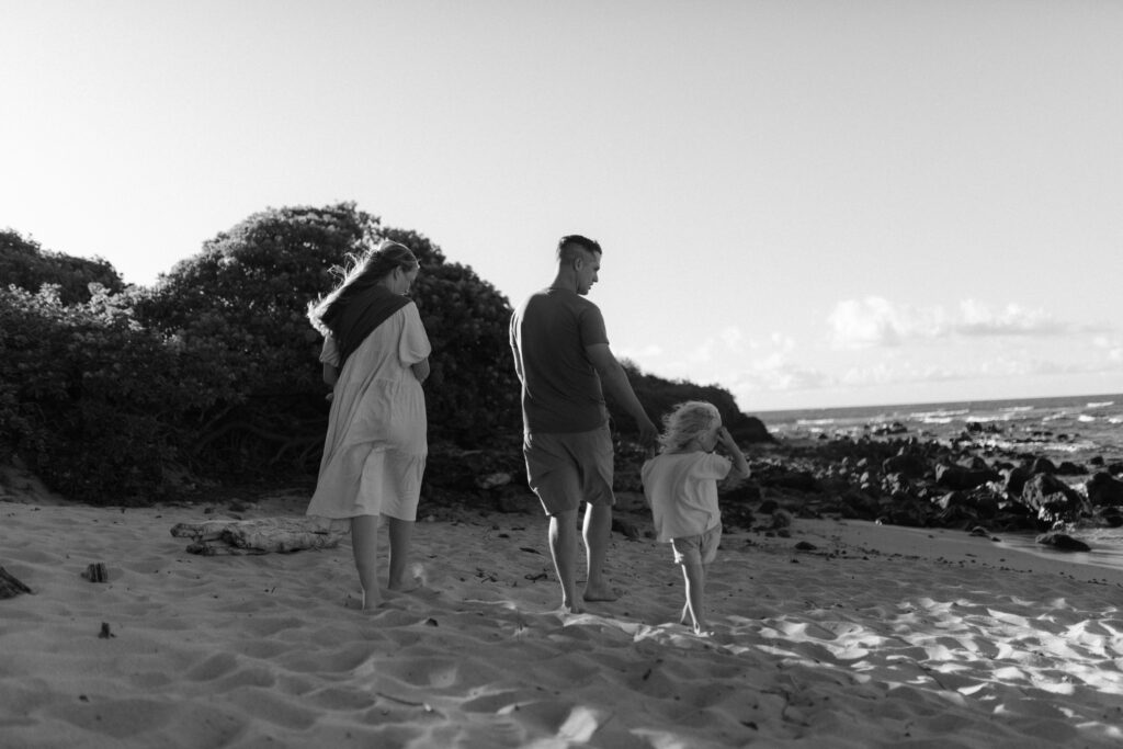 Family on the beach at golden hour in Maui. Hawaii