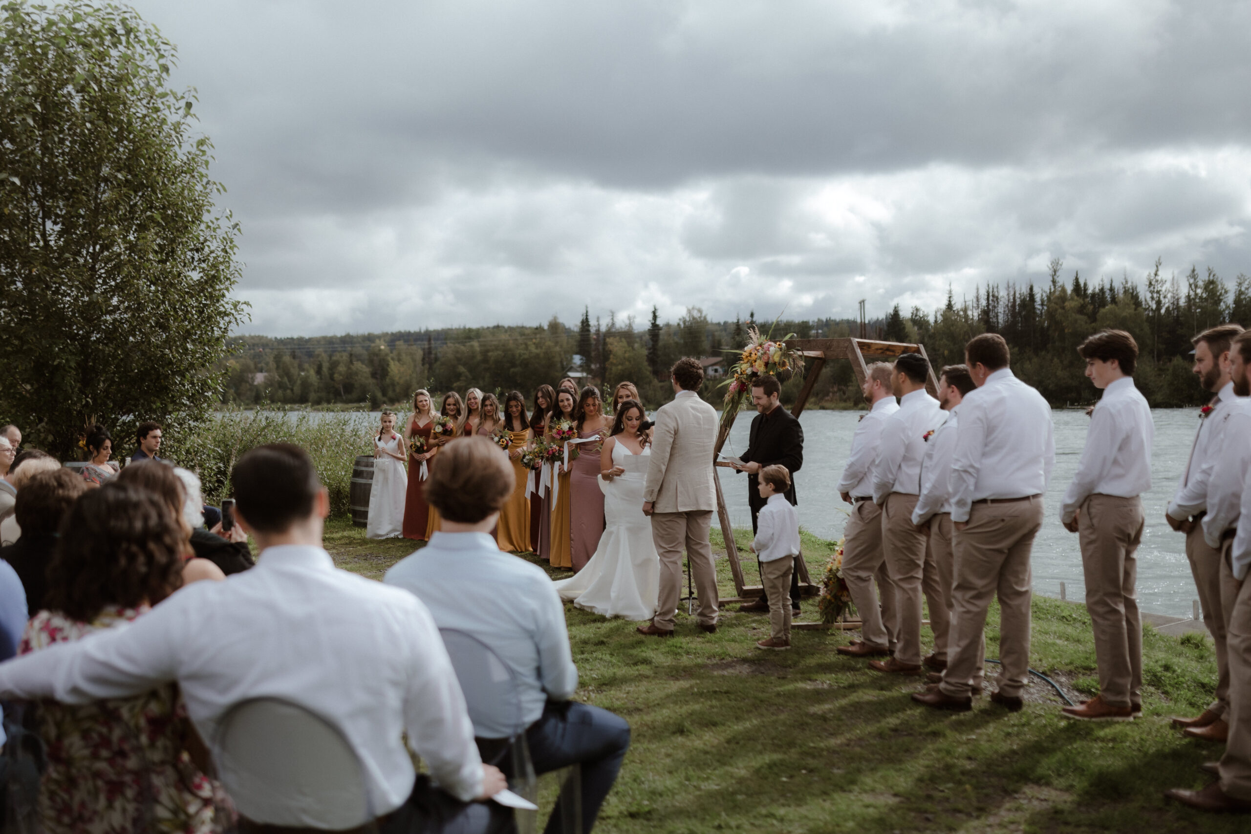 Wedding ceremony at Cusak's on the Kenai in Kenai, Alaska